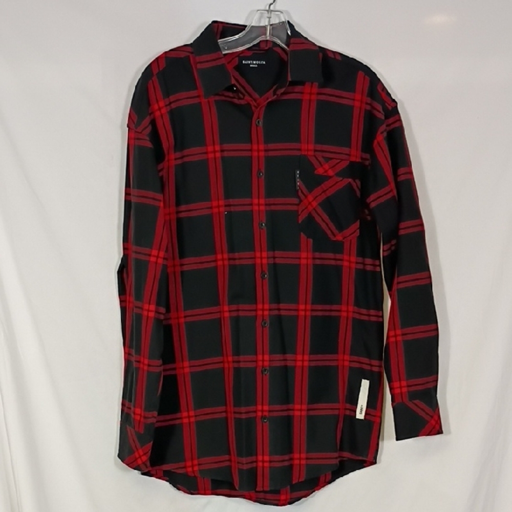 EUC Saint Morta Men's Prima Long Sleeve Flannel Shirt Red And Black Plaid Sz Sm